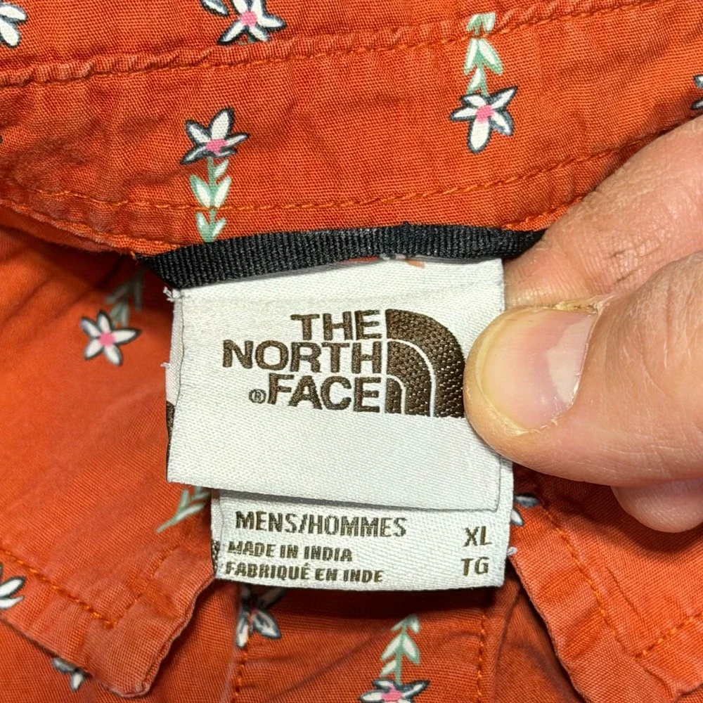 The North Face Button Down Mens XL Orange Floral Short Sleeve Cotton‎ Shirt